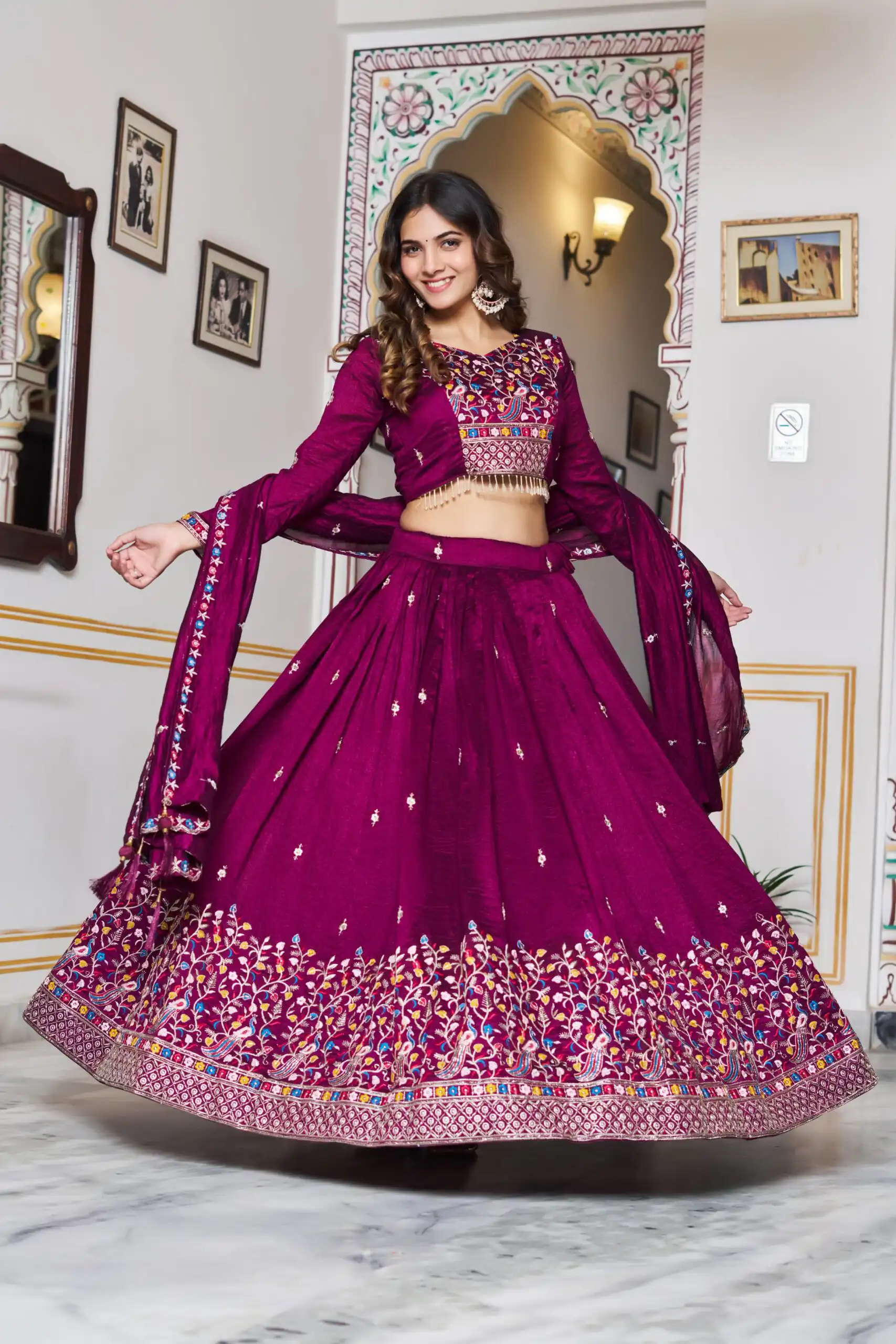 Wine Vichitra Silk Embroidery Work Lehenga Choli | Lehenga, Bollywood Lehenga, Creative Lehenga, Designer Lehenga, Embroidered Lehenga, Party Wear Lehenga