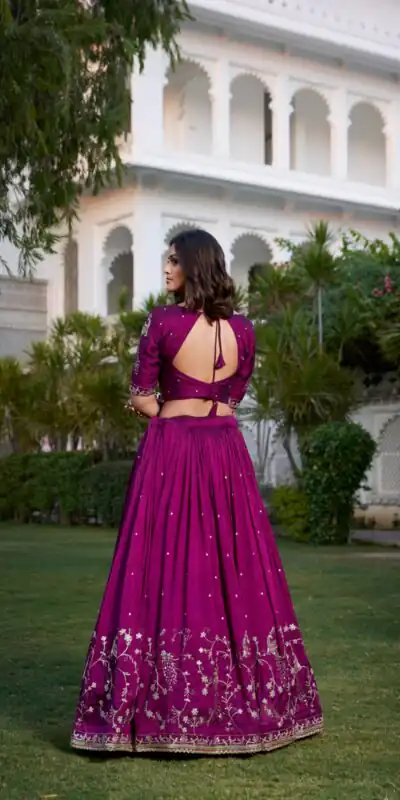 Wine Vichitra Silk Work Embroidery Lehenga Choli | Lehenga, Bollywood Lehenga, Creative Lehenga, Designer Lehenga, Embroidered Lehenga, Party Wear Lehenga