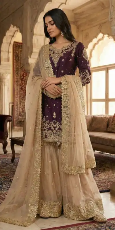 Wine Zimmy Choo Silk Embroidery Work Slwar Suit | Jump Suits, Tops & Bottoms, Track Suits, Salwar suit, Casual Suits, Creative suits, Designer Suits, Palazzo Suits, Party Wear Suits, Patiala Suits, Straight Suits, Trendy Wear