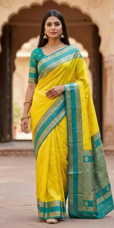Yellow Banarasi Gold Zari Work Saree | Sarees, Bollywood Sarees, Creative Sarees, Designer Sarees, Embroidered Sarees, Ethnic Saree, Modern Digital sarees, Party Wear Sarees