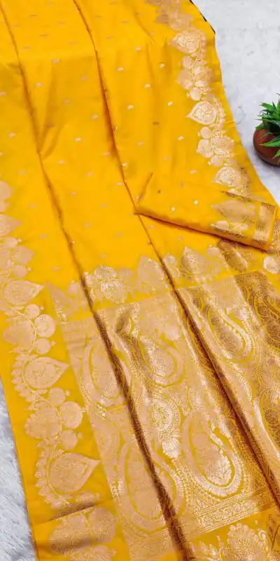 Yellow Banarasi Silk Zari Work Saree | Sarees, Bollywood Sarees, Creative Sarees, Designer Sarees, Embroidered Sarees, Ethnic Saree, Modern Digital sarees, Party Wear Sarees