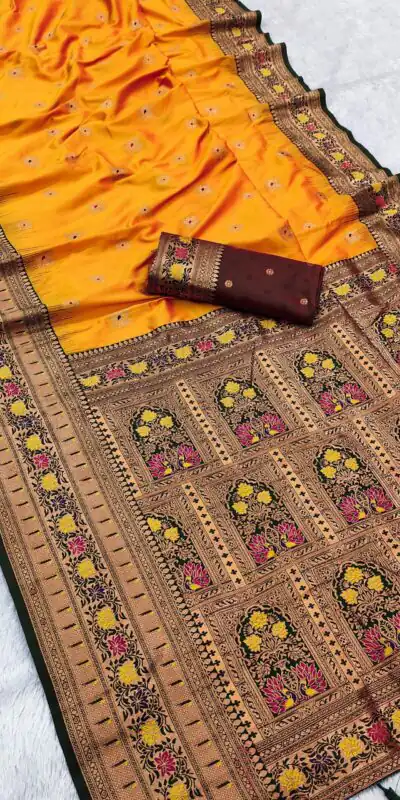 Yellow Banarasi Silk Zari Work Saree | Sarees, Bollywood Sarees, Creative Sarees, Designer Sarees, Embroidered Sarees, Ethnic Saree, Modern Digital sarees, Party Wear Sarees