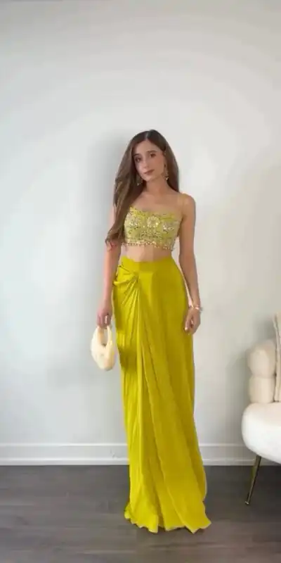 Yellow Chinon Silk Thread With 9mm Sequence Dhoti Suit | Jump Suits, Tops & Bottoms, Track Suits, Salwar suit, Casual Suits, Creative suits, Designer Suits, Palazzo Suits, Party Wear Suits, Patiala Suits, Straight Suits, Trendy Wear