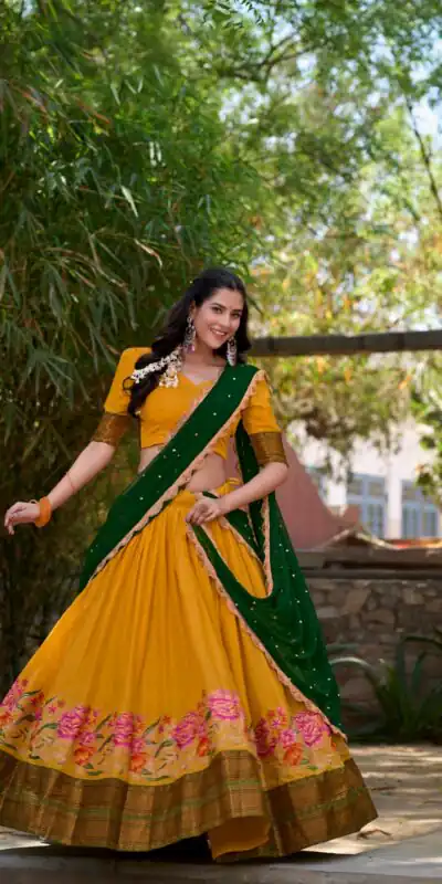 Yellow Cotton Embroidery Lehenga Choli | Lehenga, Bollywood Lehenga, Creative Lehenga, Designer Lehenga, Embroidered Lehenga, Party Wear Lehenga