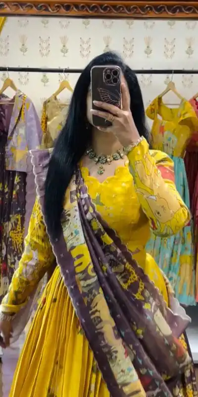 Yellow Cotton Kalamkari Print Lehenga Choli | Lehenga, Bollywood Lehenga, Creative Lehenga, Designer Lehenga, Embroidered Lehenga, Party Wear Lehenga
