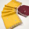 Yellow Crunchy Chiffon Embroidery Work Saree | Sarees, Bollywood Sarees, Creative Sarees, Designer Sarees, Embroidered Sarees, Ethnic Saree, Modern Digital sarees, Party Wear Sarees