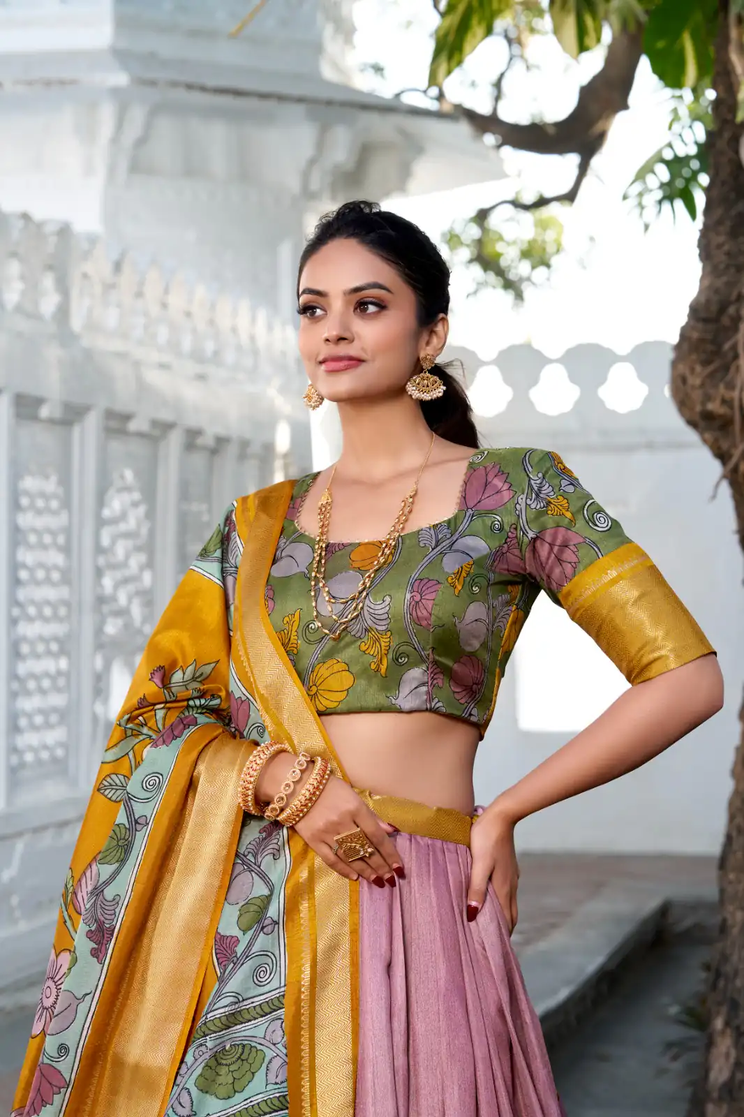 Yellow Dola Silk Print Zari Border Lehenga Choli | Lehenga, Bollywood Lehenga, Creative Lehenga, Designer Lehenga, Embroidered Lehenga, Party Wear Lehenga