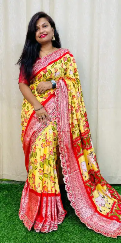Yellow Dola Silk With Zari Weaving Border Saree | Sarees, Bollywood Sarees, Creative Sarees, Designer Sarees, Embroidered Sarees, Ethnic Saree, Modern Digital sarees, Party Wear Sarees