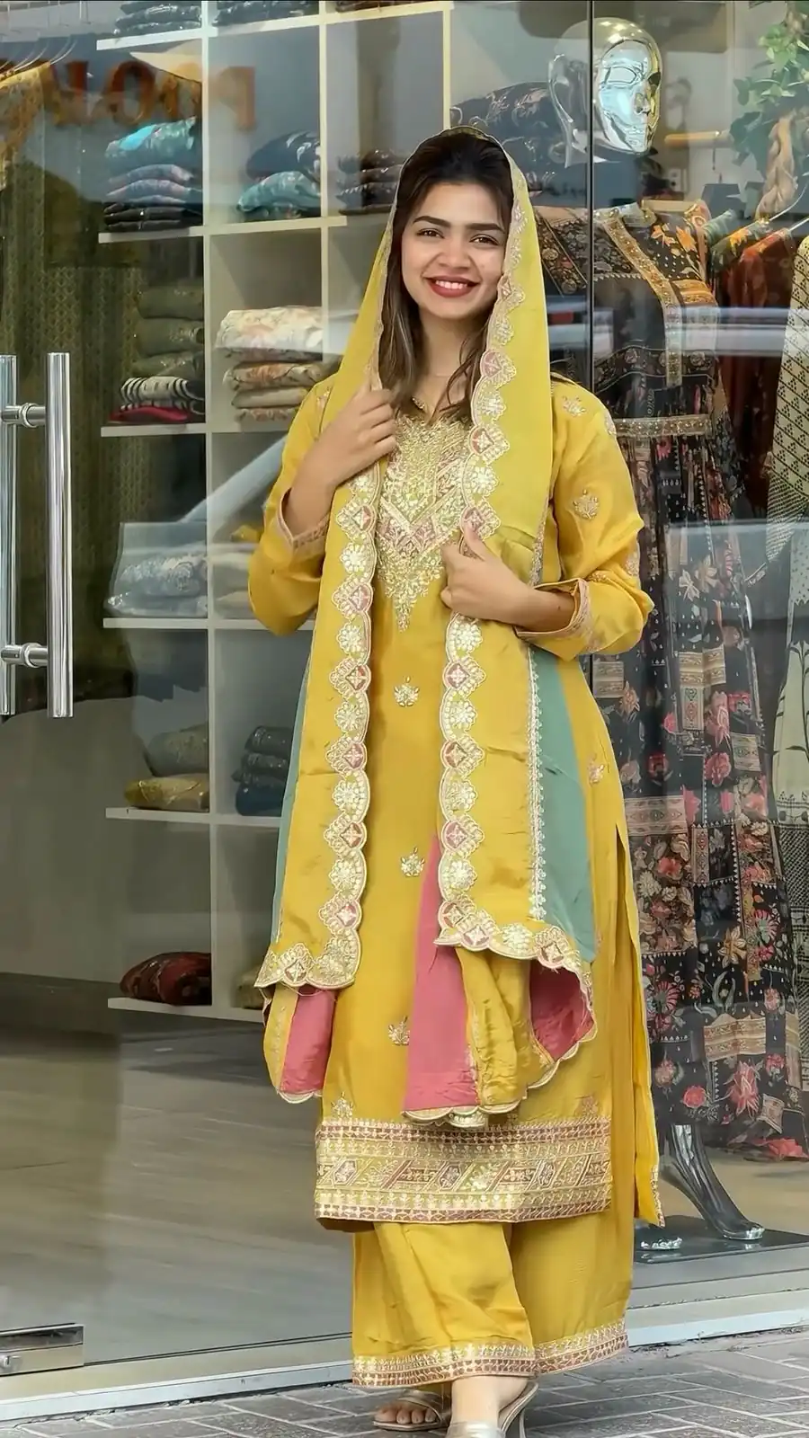 Yellow Faux Georgette With Embroidery Sequence Work Salwar Suit | Jump Suits, Salwar suit, Casual Suits, Creative suits, Designer Suits, Palazzo Suits, Party Wear Suits, Patiala Suits, Straight Suits