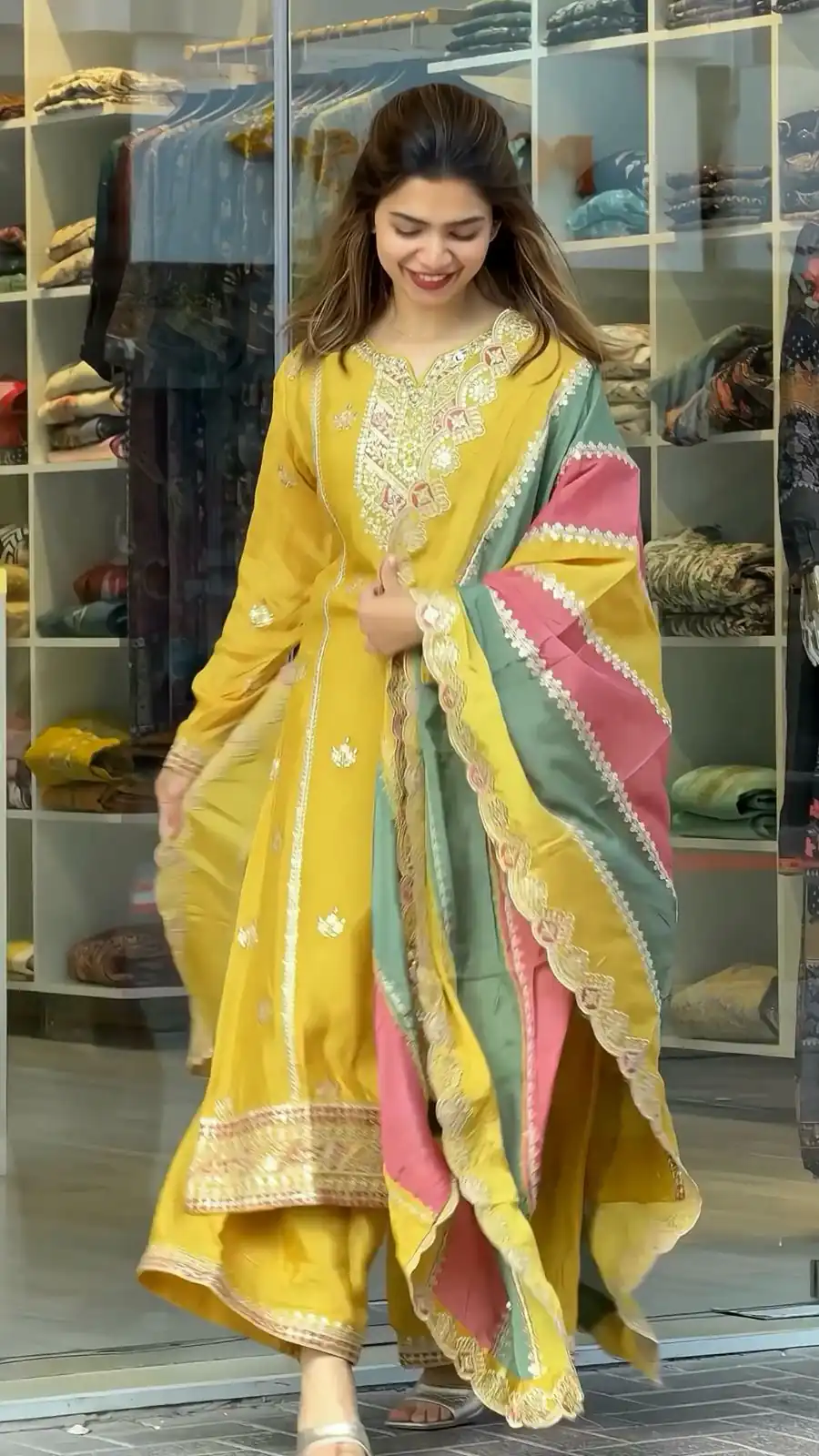 Yellow Faux Georgette With Embroidery Sequence Work Salwar Suit | Jump Suits, Salwar suit, Casual Suits, Creative suits, Designer Suits, Palazzo Suits, Party Wear Suits, Patiala Suits, Straight Suits