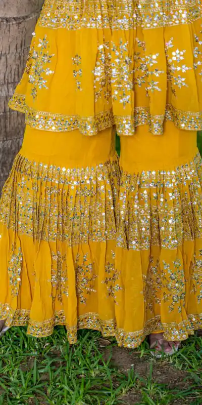 Yellow Georgette 7mm Sequence Work Salwar Suit | Jump Suits, Salwar suit, Casual Suits, Creative suits, Designer Suits, Palazzo Suits, Party Wear Suits, Patiala Suits, Straight Suits