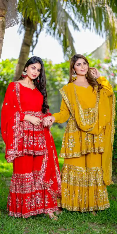 Yellow Georgette 7mm Sequence Work Salwar Suit | Jump Suits, Salwar suit, Casual Suits, Creative suits, Designer Suits, Palazzo Suits, Party Wear Suits, Patiala Suits, Straight Suits