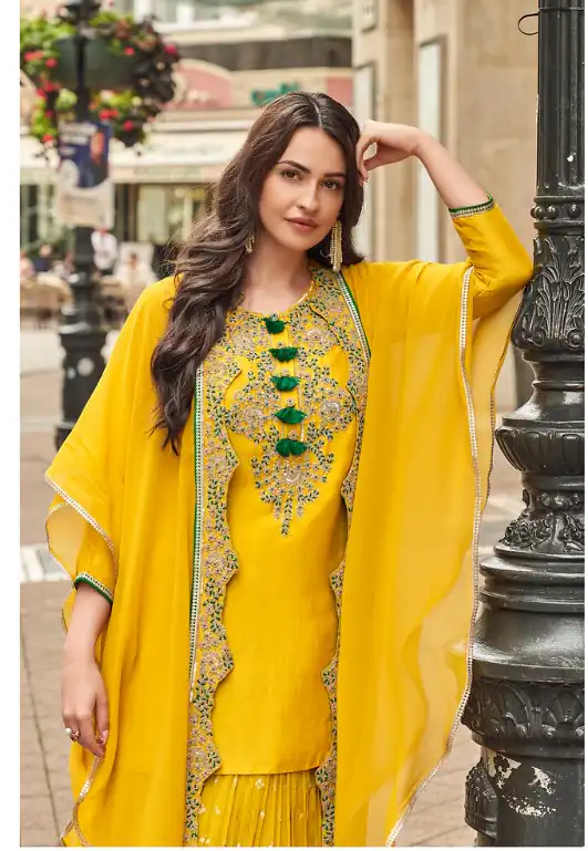 Yellow Georgette Embroidery Lace Work Salwar Suit | Jump Suits, Salwar suit, Casual Suits, Creative suits, Designer Suits, Palazzo Suits, Party Wear Suits, Patiala Suits, Straight Suits