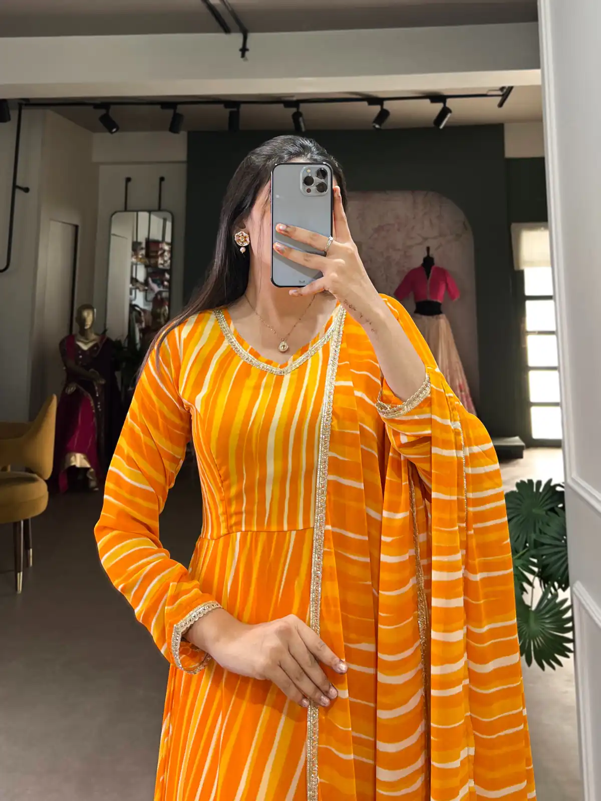 Yellow Georgette Leheriya Gown | Gowns, Bollywood Gowns, Creative Gowns, Designer Gowns, Embroidered Gowns, Party Wear Gowns