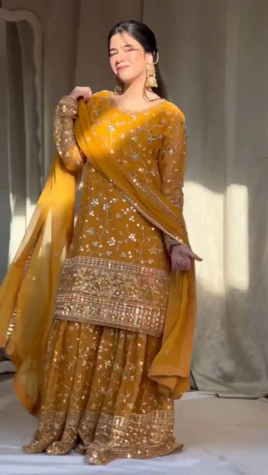 Yellow Georgette Thread 9mm Sequence Salwar Suit | Jump Suits, Salwar suit, Casual Suits, Creative suits, Designer Suits, Palazzo Suits, Party Wear Suits, Patiala Suits, Straight Suits