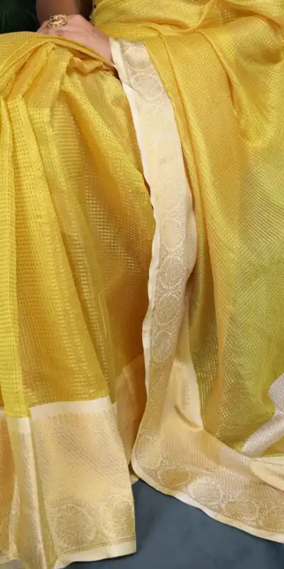 Yellow Jacquard Chex Zari Weaving Work Saree | Sarees, Bollywood Sarees, Creative Sarees, Designer Sarees, Embroidered Sarees, Ethnic Saree, Modern Digital sarees, Party Wear Sarees