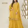Yellow Jacquard Silk Chinon Multi Work Salwar Suit | Jump Suits, Salwar suit, Casual Suits, Creative suits, Designer Suits, Palazzo Suits, Party Wear Suits, Patiala Suits, Straight Suits