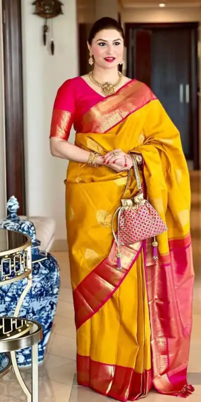 Yellow Lichi Silk Lace Border Saree | Sarees, Bollywood Sarees, Creative Sarees, Designer Sarees, Embroidered Sarees, Ethnic Saree, Modern Digital sarees, Party Wear Sarees