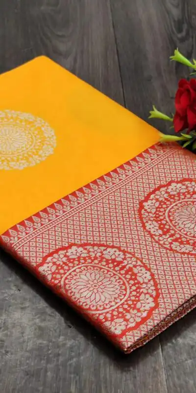 Yellow Lichi Silk With Jacquard Border Saree | Sarees, Bollywood Sarees, Creative Sarees, Designer Sarees, Embroidered Sarees, Ethnic Saree, Modern Digital sarees, Party Wear Sarees