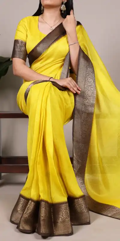 Yellow Marsh Mello Zari Work Saree | Sarees, Bollywood Sarees, Creative Sarees, Designer Sarees, Embroidered Sarees, Ethnic Saree, Modern Digital sarees, Party Wear Sarees