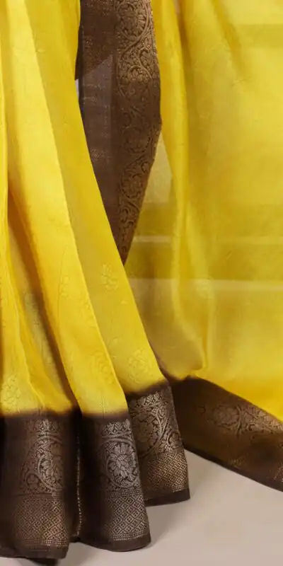 Yellow Marsh Mello Zari Work Saree | Sarees, Bollywood Sarees, Creative Sarees, Designer Sarees, Embroidered Sarees, Ethnic Saree, Modern Digital sarees, Party Wear Sarees