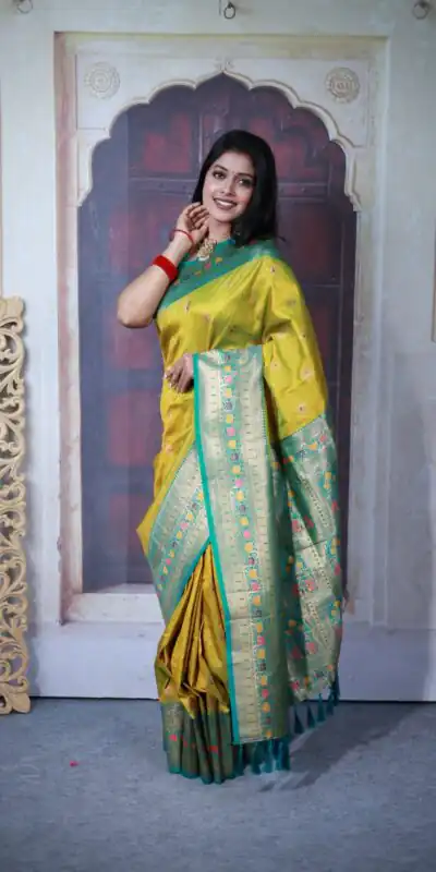 Yellow Paithani Ajanta Lotus With Lace Work Saree | Sarees, Bollywood Sarees, Creative Sarees, Designer Sarees, Embroidered Sarees, Ethnic Saree, Modern Digital sarees, Party Wear Sarees