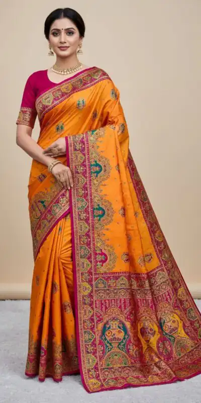 Yellow Paithani Silk Border Lace Work Saree | Sarees, Bollywood Sarees, Creative Sarees, Designer Sarees, Embroidered Sarees, Ethnic Saree, Modern Digital sarees, Party Wear Sarees