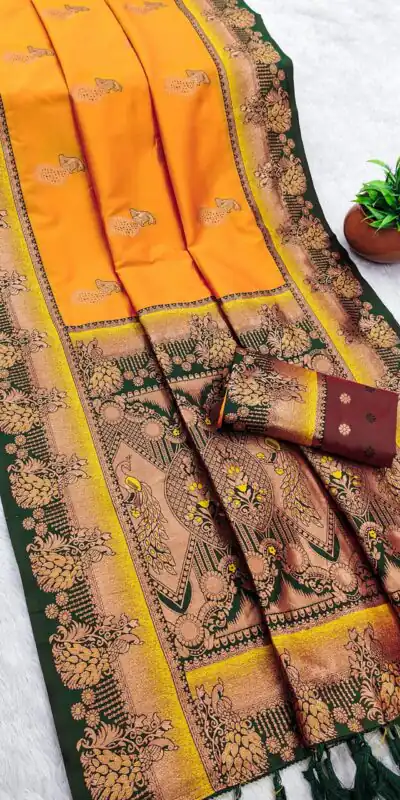Yellow Paithani Silk Zari Lace Work Saree | Sarees, Bollywood Sarees, Creative Sarees, Designer Sarees, Embroidered Sarees, Ethnic Saree, Modern Digital sarees, Party Wear Sarees