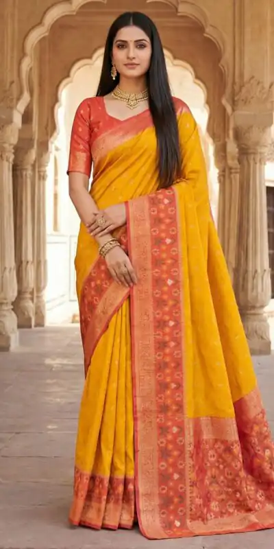 Yellow Pochampalli Silk Zari Work Saree | Sarees, Bollywood Sarees, Creative Sarees, Designer Sarees, Embroidered Sarees, Ethnic Saree, Modern Digital sarees, Party Wear Sarees