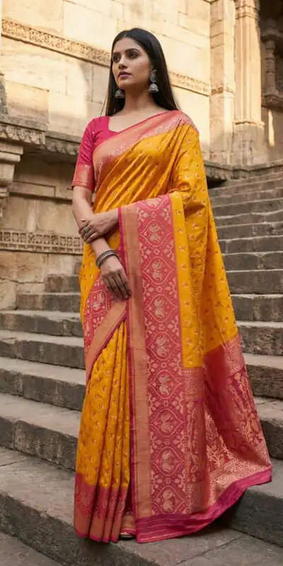 Yellow Pochampalli Silk Zari Woven Work Saree | Sarees, Bollywood Sarees, Creative Sarees, Designer Sarees, Embroidered Sarees, Ethnic Saree, Modern Digital sarees, Party Wear Sarees