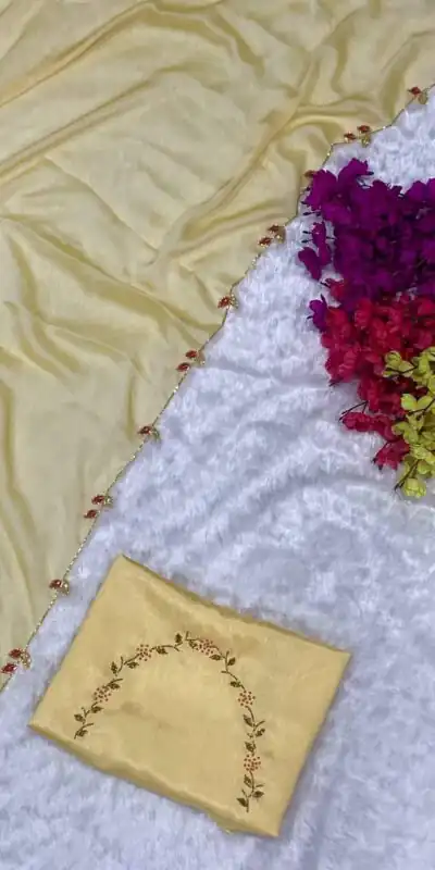 Yellow Rangoli Silk Handwork And Cutwork With Pearl Saree | Sarees, Bollywood Sarees, Creative Sarees, Designer Sarees, Embroidered Sarees, Ethnic Saree, Modern Digital sarees, Party Wear Sarees