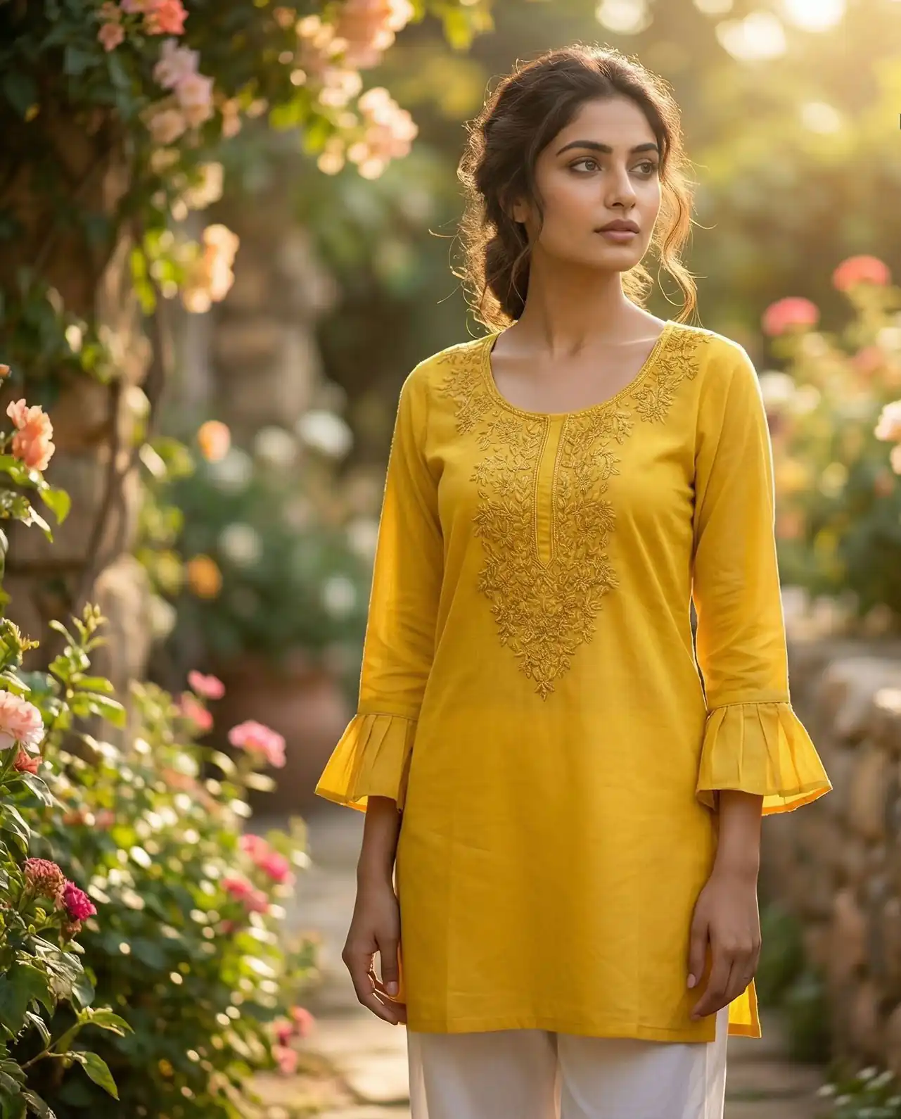 Yellow Rayon Chikan Work Kurti | Kurti, Bollywood Kurti, Creative Kurtis, Designer Kurti, Party Wear Kurti, Selfie Kurti