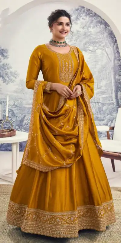 Yellow Silk Georgette with Embroidery Work Anarkal Suit | Anarkali Suits, Bollywood Anarkali, Creative-Anarkali, Designer Anarkali, Embroidered Anarkali, Party Wear Anarkali