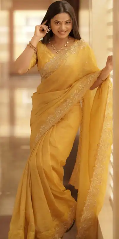 Yellow Soft Gold Crush Embroidery Work Saree | Sarees, Bollywood Sarees, Creative Sarees, Designer Sarees, Embroidered Sarees, Ethnic Saree, Modern Digital sarees, Party Wear Sarees