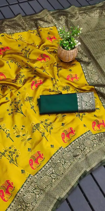 Yellow Soft Lichi Silk Jacquard Saree | Sarees, Bollywood Sarees, Creative Sarees, Designer Sarees, Embroidered Sarees, Ethnic Saree, Modern Digital sarees, Party Wear Sarees