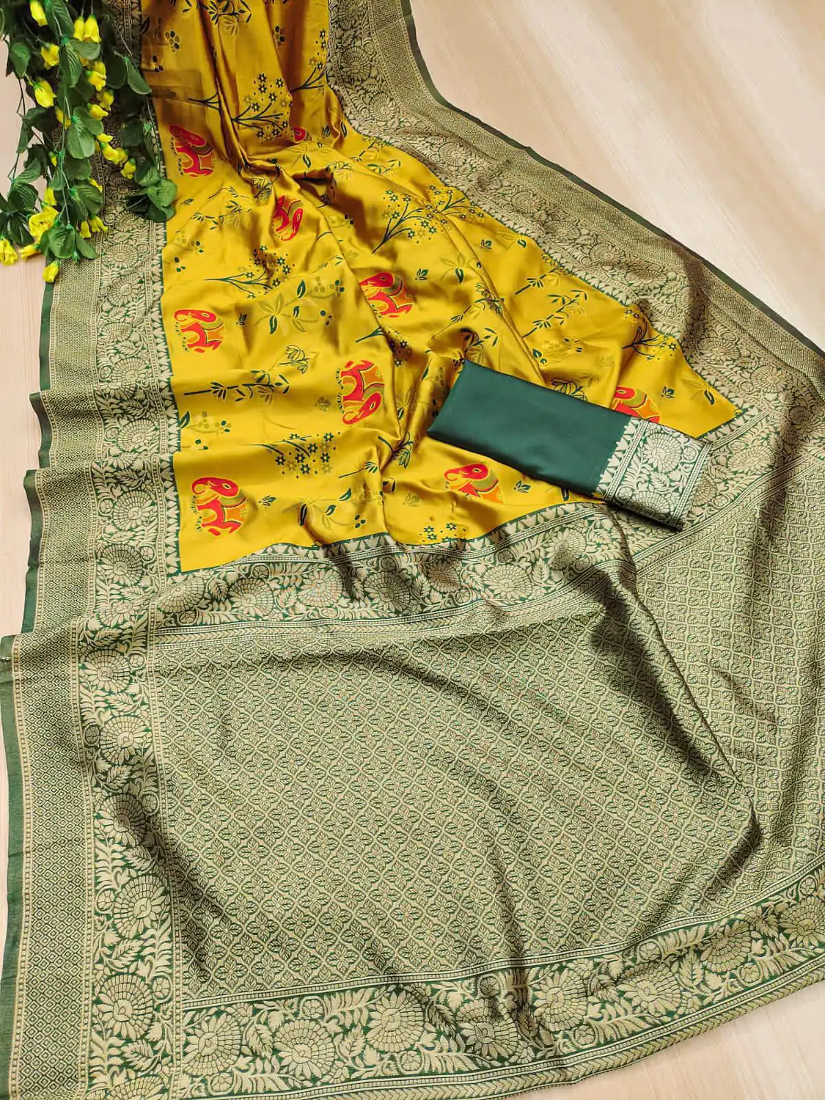 Yellow Soft Lichi Silk Jacquard Saree | Sarees, Bollywood Sarees, Creative Sarees, Designer Sarees, Embroidered Sarees, Ethnic Saree, Modern Digital sarees, Party Wear Sarees