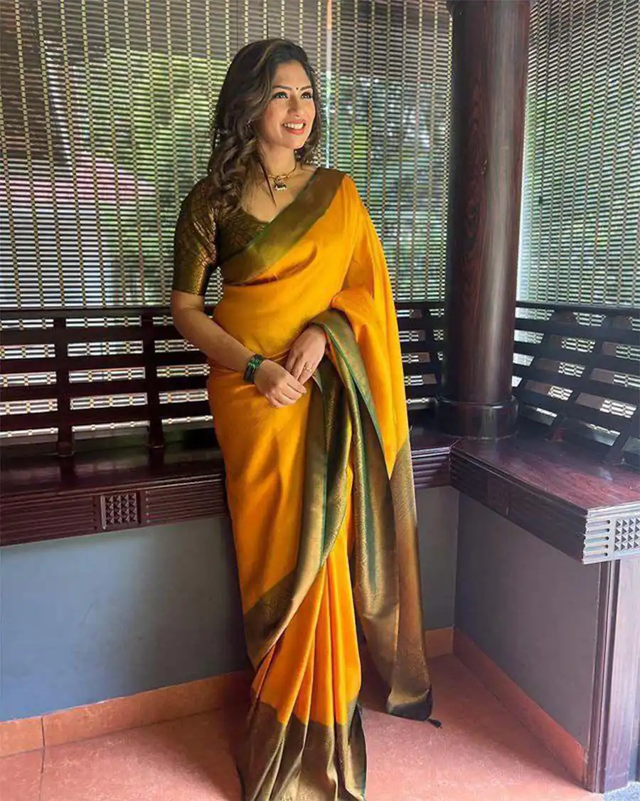 Yellow Soft Lichi Silk On All Over Saree | Sarees, Bollywood Sarees, Creative Sarees, Designer Sarees, Embroidered Sarees, Ethnic Saree, Modern Digital sarees, Party Wear Sarees