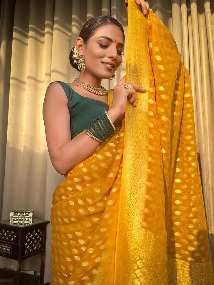 Yellow Soft Lichi Silk Rich Pallu Work Saree | Sarees, Bollywood Sarees, Creative Sarees, Designer Sarees, Embroidered Sarees, Ethnic Saree, Modern Digital sarees, Party Wear Sarees