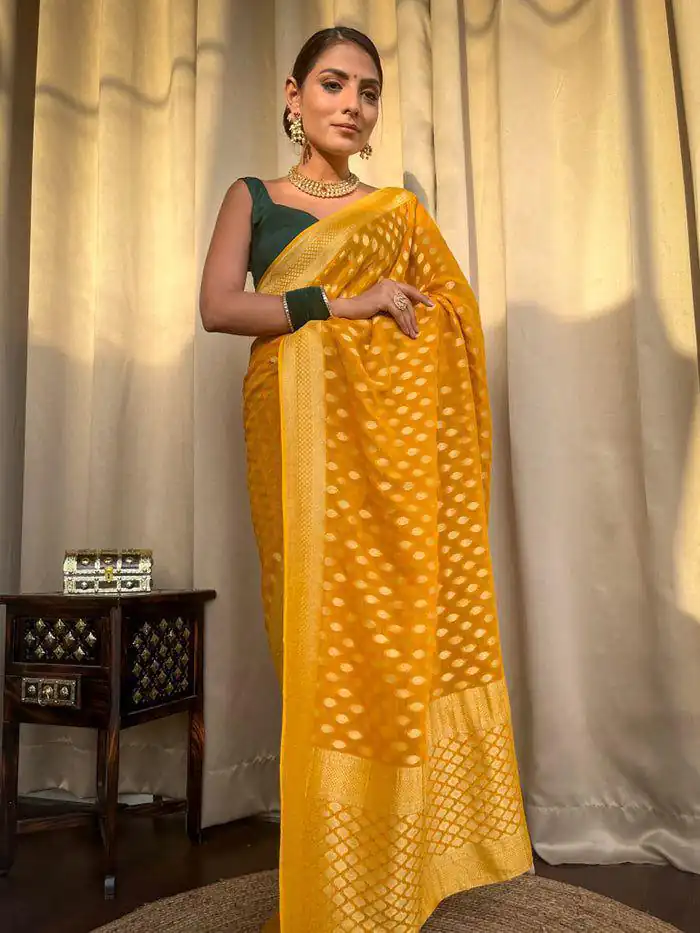 Yellow Soft Lichi Silk Rich Pallu Work Saree | Sarees, Bollywood Sarees, Creative Sarees, Designer Sarees, Embroidered Sarees, Ethnic Saree, Modern Digital sarees, Party Wear Sarees
