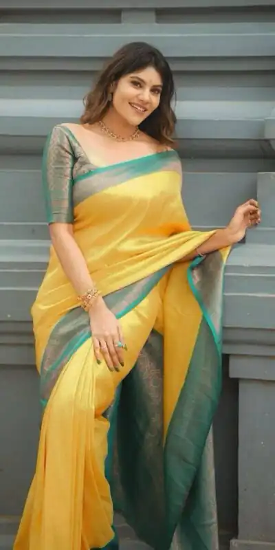 Yellow Soft Lichi Silk With All Over Saree | Sarees, Bollywood Sarees, Creative Sarees, Designer Sarees, Embroidered Sarees, Ethnic Saree, Modern Digital sarees, Party Wear Sarees
