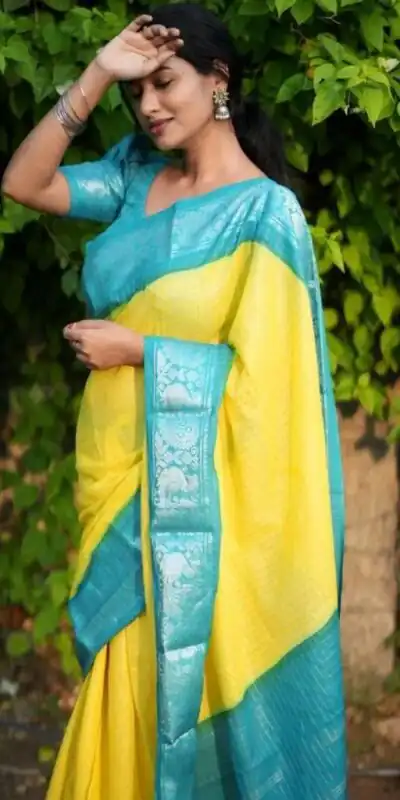 Yellow Soft Lichi Silk With Lace Saree | Sarees, Bollywood Sarees, Creative Sarees, Designer Sarees, Embroidered Sarees, Ethnic Saree, Modern Digital sarees, Party Wear Sarees