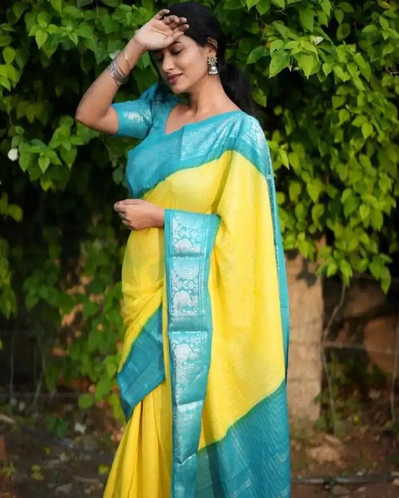 Yellow Soft Lichi Silk With Lace Saree | Sarees, Bollywood Sarees, Creative Sarees, Designer Sarees, Embroidered Sarees, Ethnic Saree, Modern Digital sarees, Party Wear Sarees