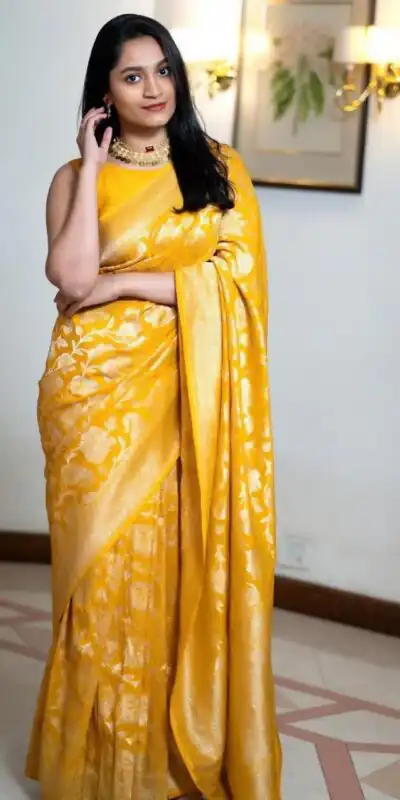 Yellow Soft Lichi Silk With Lace Work Saree | Sarees, Bollywood Sarees, Creative Sarees, Designer Sarees, Embroidered Sarees, Ethnic Saree, Modern Digital sarees, Party Wear Sarees