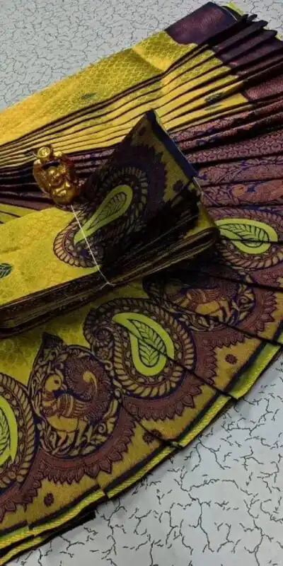 Yellow Soft Litchi Silk Contrast Border Weaving Design Saree | Sarees, Bollywood Sarees, Creative Sarees, Designer Sarees, Embroidered Sarees, Ethnic Saree, Modern Digital sarees, Party Wear Sarees
