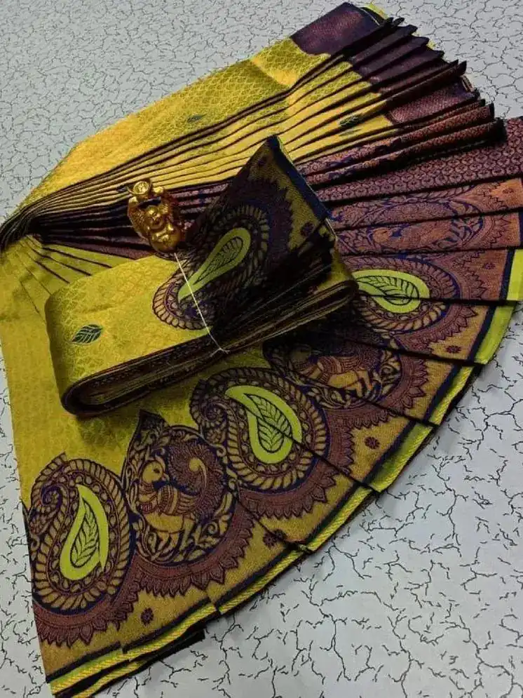 Yellow Soft Litchi Silk Contrast Border Weaving Design Saree | Sarees, Bollywood Sarees, Creative Sarees, Designer Sarees, Embroidered Sarees, Ethnic Saree, Modern Digital sarees, Party Wear Sarees