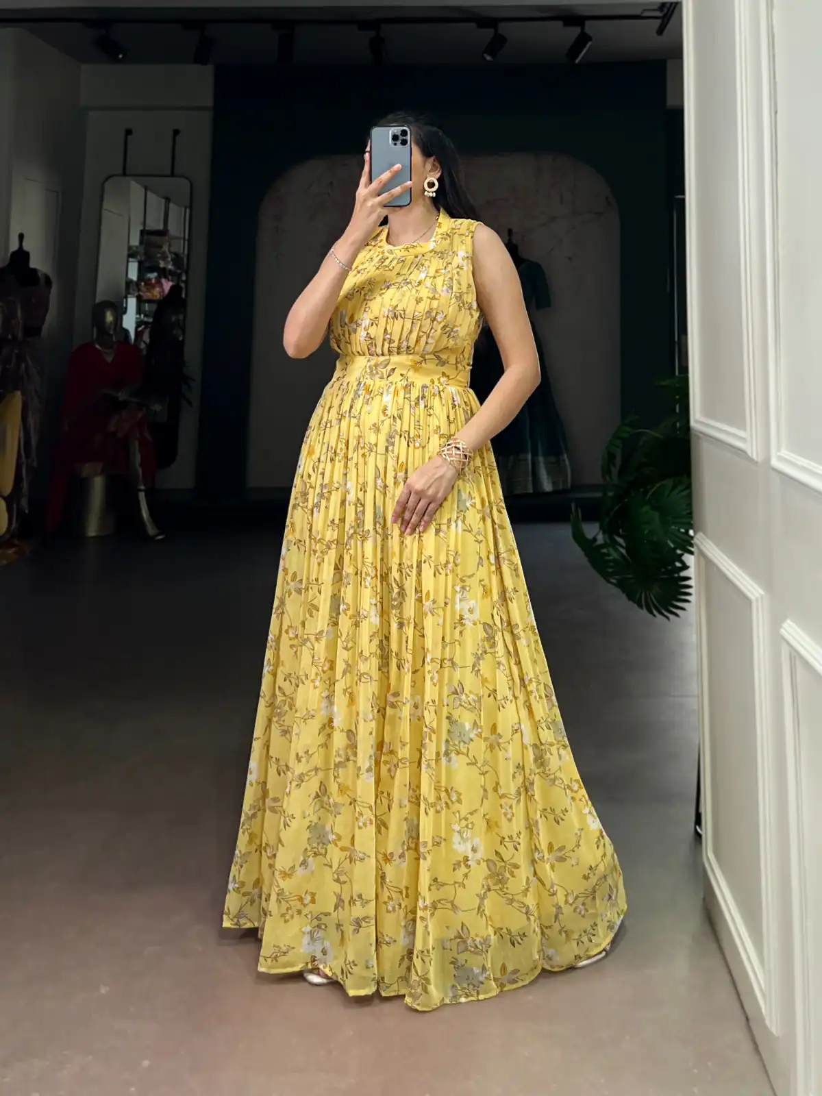 Yellow Weightless Marbal Floral Print Gown | Gowns, Bollywood Gowns, Creative Gowns, Designer Gowns, Embroidered Gowns, Party Wear Gowns