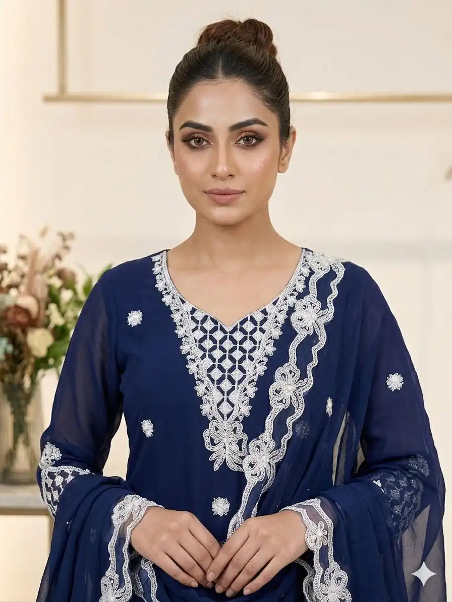 LG 2119 Navy Blue in Georgette Work Embroidery Work & Sequins Work Salwar Suit . Grab it for ₹1999. Delivery 4-6 Working Days. Shop now. | Jump Suits, Salwar suit, Casual Suits, Creative suits, Designer Suits, Palazzo Suits, Party Wear Suits, Patiala Suits, Straight Suits