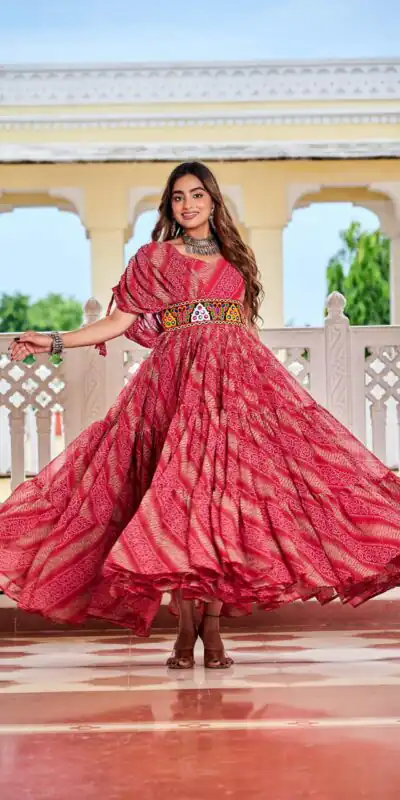 Ram 136 Red Color | Red Faux Georgette Gown with Mirror Work. Get it for βΉ1999. Delivery 4-6 Working Days. Online Shop now. | Gowns, Bollywood Gowns, Creative Gowns, Designer Gowns, Embroidered Gowns, Party Wear Gowns