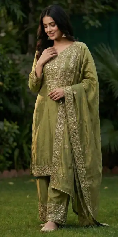 JF 040 Mehandi Fendy Silk Salwar Suitwith Embroidery Work & Lace Work. Now at just ₹2049. Delivery 4-6 Working Days. Shop now. | Jump Suits, Salwar suit, Casual Suits, Creative suits, Designer Suits, Palazzo Suits, Party Wear Suits, Patiala Suits, Straight Suits