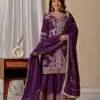 Angelic Wine Chinon Silk Embroider Work Salwar Suit
